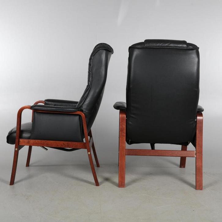 Hjord Knudsen vintage leren stoelen Deens design fauteuils, Huis en Inrichting, Fauteuils, Zo goed als nieuw, Leer, 50 tot 75 cm
