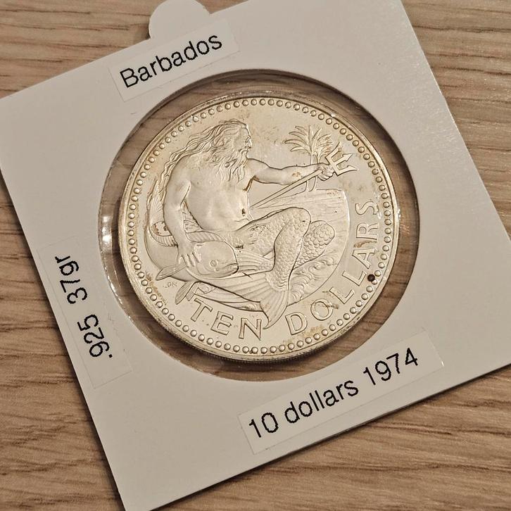 Zilveren 10 dollar barbados, Postzegels en Munten, Munten | Amerika, Midden-Amerika, Zilver, Ophalen of Verzenden
