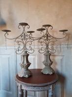 Twee brocante kandelaars, Antiek en Kunst, Antiek | Kandelaars, Ophalen of Verzenden, Koper of Brons