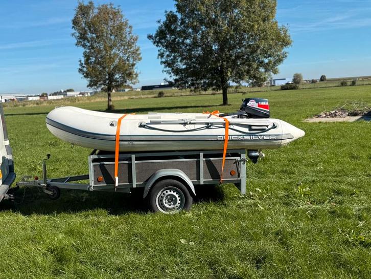 Opblaasbare rubberboot met buitenboordmotor, Watersport en Boten, Rubberboten, Gebruikt, Quicksilver, Airdeck, Minder dan 70 pk