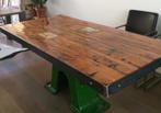 Uniek Tafelblad van Wijnvaten - Eiken & Metaal, Huis en Inrichting, Tafels | Eettafels, Ophalen, Gebruikt, 100 tot 150 cm, Design, industrieel, vintage