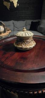 Schaal met decoratie bollen en potje, Ophalen, Zo goed als nieuw, Rond, Glas