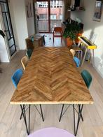 Houten tafel 90x200cm + 6 velvet stoelen (Giga Meubel), Huis en Inrichting, Tafels | Eettafels, Ophalen, 200 cm of meer, 50 tot 100 cm