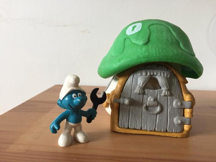 Vintage Groen Smurfen huisje paddestoel klein met smurf peyo, Verzamelen, Smurfen, Zo goed als nieuw, Poppetje, Figuurtje of Knuffel