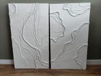 2 x abstracte 3D schilderijen wit reliëf wit, Ophalen of Verzenden