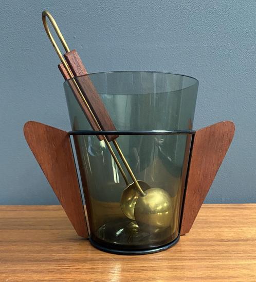 60 jaren IJsemmer met teakhouten handvatten zwart fumé glas, Huis en Inrichting, Keuken | Keukenbenodigdheden, Gebruikt, Ophalen of Verzenden