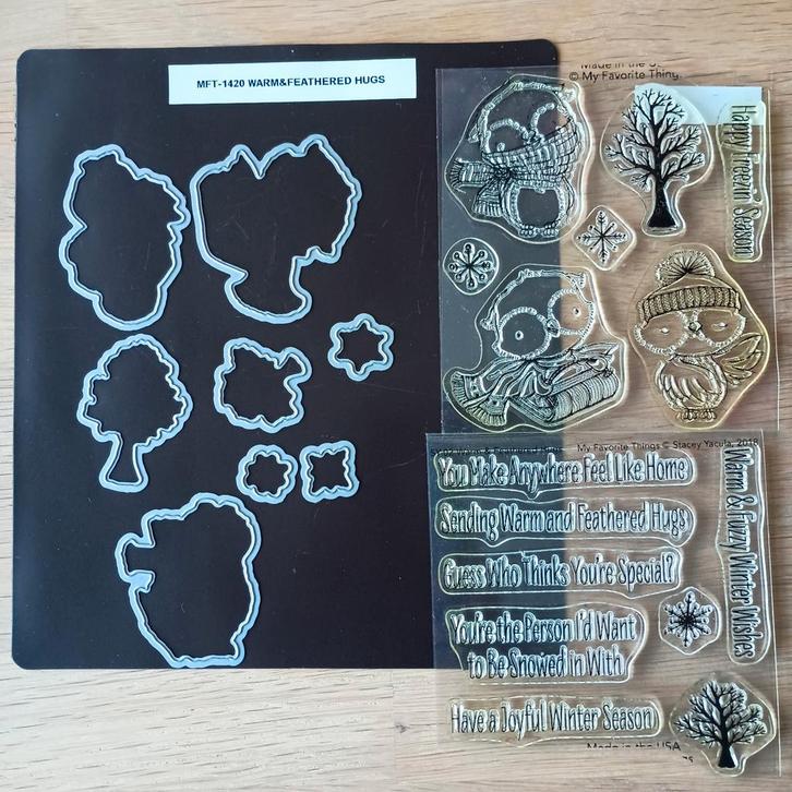 MFT Stansen en Stempels - Warm & Feathered Hugs, Hobby en Vrije tijd, Scrapbooking, Zo goed als nieuw, Frame of Mal, Overige merken