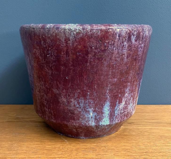 60 jaren aubergine kleur Mobach bloempot 16/18 cm DIAMETER, Tuin en Terras, Bloempotten, Gebruikt, Aardewerk, Binnen, Minder dan 40 cm