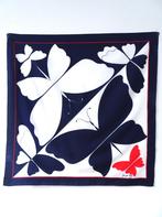 Vintage 60s vlinder art deco rood wit donkerblauw sjaaltje, Vintage, Verzenden, Zo goed als nieuw, Sjaal