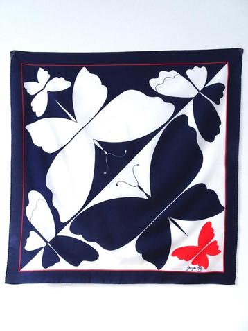 Vintage 60s vlinder art deco rood wit donkerblauw sjaaltje beschikbaar voor biedingen