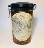 Vintage blik, koffieblik met wereldkaart, nostalgische look, Ophalen of Verzenden, Gebruikt, Overige