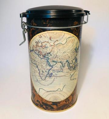 Vintage blik, koffieblik met wereldkaart, nostalgische look beschikbaar voor biedingen