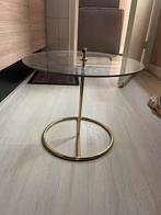 Rond glazen bijzettafeltje met messing, Ophalen, Minder dan 45 cm, Minder dan 55 cm, Rond