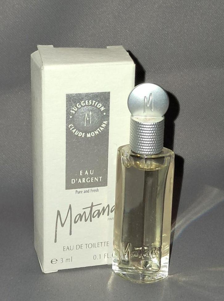 Volle parfum mini - Montana eau d,argent + doosje, Verzamelen, Parfumverzamelingen, Zo goed als nieuw, Miniatuur, Gevuld, Ophalen of Verzenden