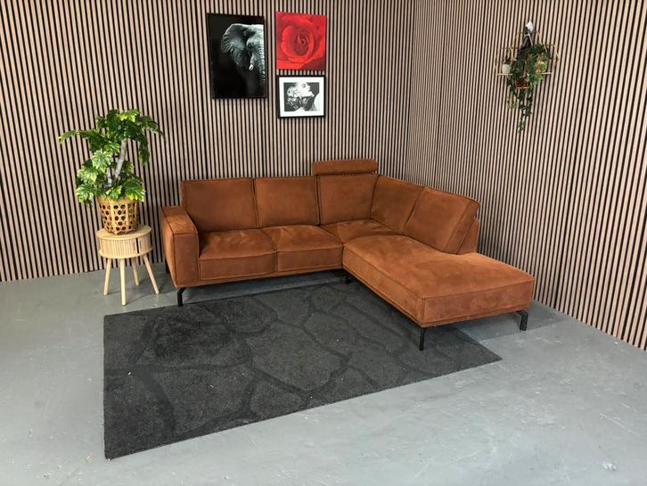GRATIS LEVERING Hoekbank Cognac Stof 230x210 GEREINIGD, Huis en Inrichting, Banken | Bankstellen, Zo goed als nieuw, Hoekbank