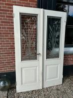 Dubbele paneeldeuren met geëtst glas, Doe-het-zelf en Verbouw, Deuren en Horren, Ophalen, Gebruikt, Minder dan 80 cm, Binnendeur