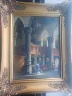 Olieverfschilderij van een kerkinterieur, Antiek en Kunst, Ophalen of Verzenden
