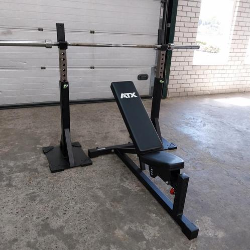 Atx Adjustable bench + squat stands + Olympische Gewicht set, Sport en Fitness, Fitnessmaterialen, Zo goed als nieuw, Fitnessbank