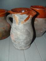 3x oude aardewerk pot + 2 kannen - mooie kleurnuances, Ophalen of Verzenden
