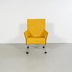8x Montis Charly Fauteuil Okergeel Leder - Grijs/Wielen, Gebruikt, Minder dan 75 cm, Ophalen of Verzenden, Metaal