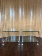 Salontafels met polycarbonaat poten en glazen top, Ophalen, Gebruikt, 50 tot 100 cm, Onbekend