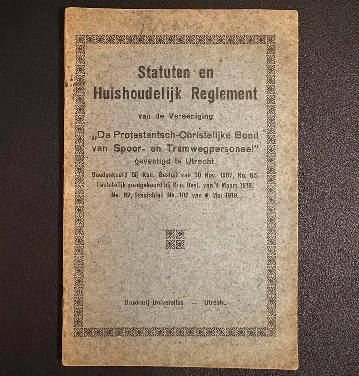 Statuten en huish. reglement PC-bond spoorwegpersoneel (1919, Verzamelen, Spoorwegen en Tramwegen, Zo goed als nieuw, Trein, Boek of Tijdschrift