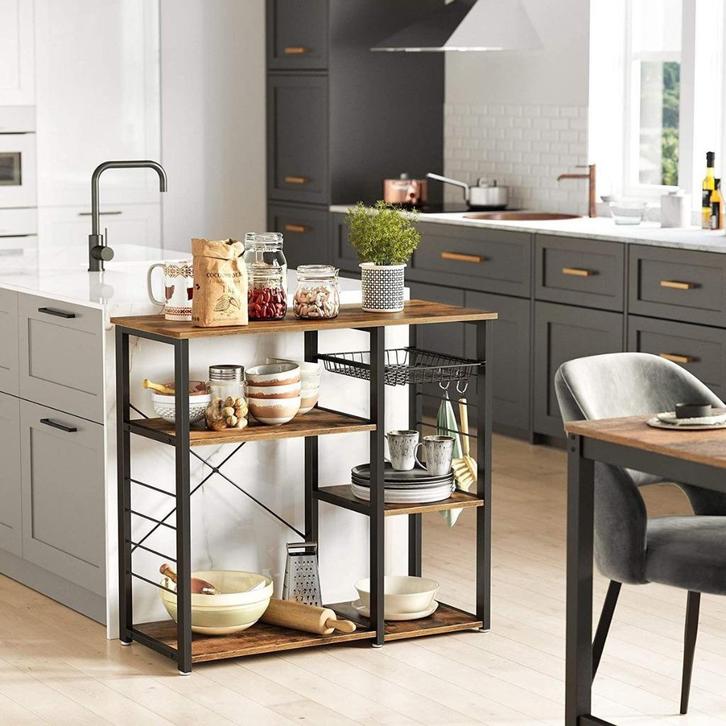 Keukenplank- bruin-zwart -90x84x40cm, Huis en Inrichting, Woonaccessoires | Wandplanken en Boekenplanken, Nieuw, Ophalen
