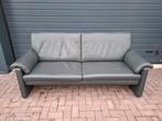 Grijze antraciet leren bank , merk W. Schillig, Huis en Inrichting, Ophalen, Zo goed als nieuw, Rechte bank, 200 tot 250 cm