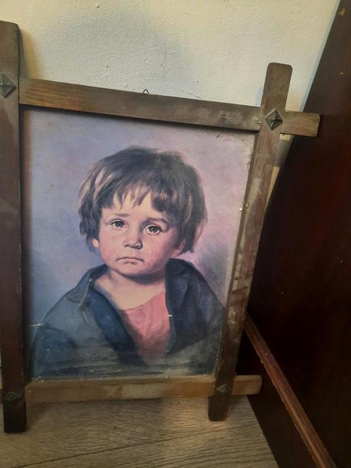 Vintage schilderij van J. Bragolin - Crying Child, Huis en Inrichting, Woonaccessoires | Schilderijen, Tekeningen en Foto's, Zo goed als nieuw