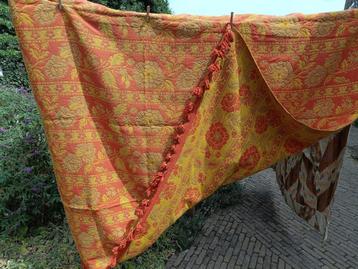Vintage BOLIN geel rood wollen sprei flosjes 230x260 (BG28) beschikbaar voor biedingen