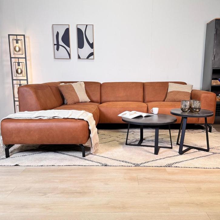 Hoekbank Barin cognac of antraciet robuust eco-leer, Huis en Inrichting, Banken | Complete zithoeken, Nieuw, Hout, Leer, Verzenden