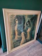 Groot kunstwerk – Kayschur – 94 x 94 cm. Groen, naakt, Ophalen