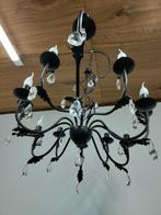 Kroonluchter donkerbrons kleurig met glazen hangertjes, Huis en Inrichting, Lampen | Kroonluchters, Ophalen, Zo goed als nieuw