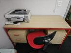 Werkbureau L184 B 48 H 74 rode accenten plus stoel, Huis en Inrichting, Bureaus, Gebruikt, Ophalen, Bureau