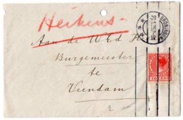 poststuk envelop  Burgemeester Veendam Groningen 1926 beschikbaar voor biedingen