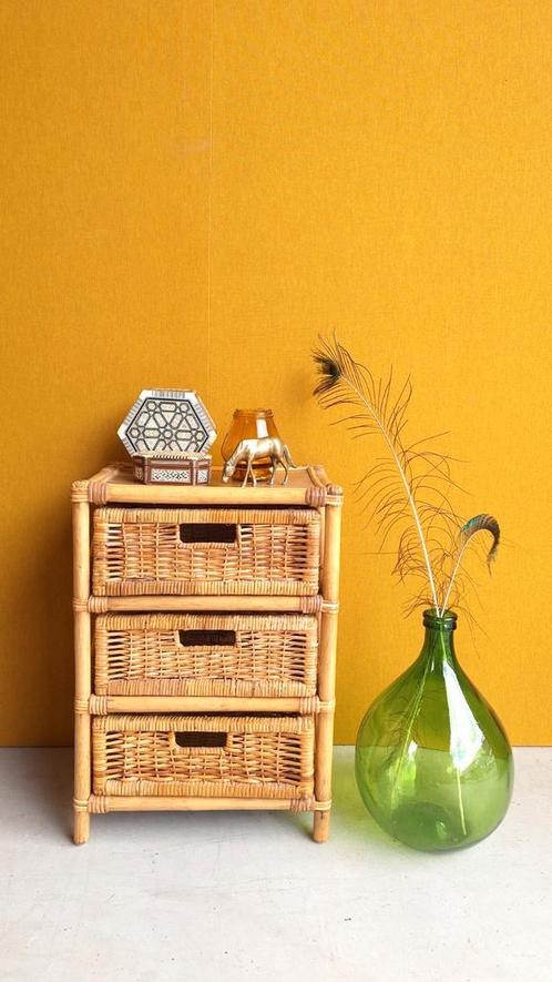 Vintage ladekastje met 3 mandjes, manou nachtkastje, Huis en Inrichting, Woonaccessoires | Schalen en Manden, Gebruikt, Mand, Rechthoekig