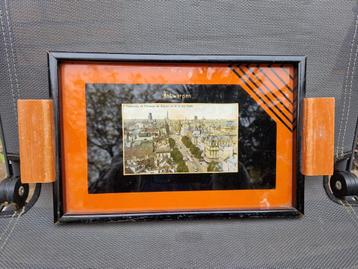 Prachtig Art Deco klein dienblad hout glas Antwerpen oranje  beschikbaar voor biedingen
