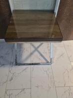 BijZet tafel 55x55 glasplaat Eric Kuster look sleeperwood, Ophalen, Gebruikt, 50 tot 100 cm, Vierkant