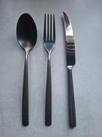 Zwart rvs bestekset bestaande uit lepel, vork en mes, Ophalen of Verzenden, Zo goed als nieuw, Rvs of Chroom, Vaatwasserbestendig