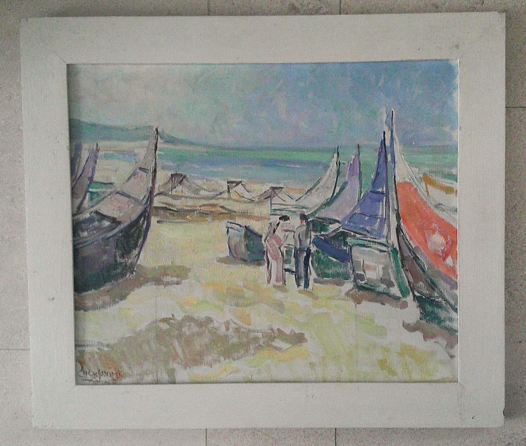 Vissers bij boten op strand - Cees van IJsseldijk 1901-1977, Ophalen of Verzenden