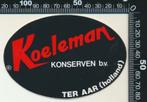 Sticker: Koeleman Konserven - Ter Aar, Verzamelen, Verzenden, Zo goed als nieuw, Bedrijf of Vereniging