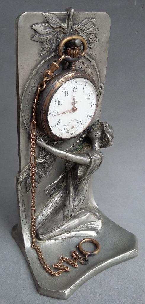 Om 1900 - 1920 Art Nouveau Zakhorloge Houder PORTE MONTRE, Antiek en Kunst, Antiek | Tin, Ophalen of Verzenden
