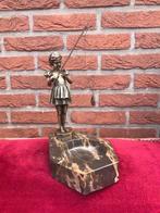 bronzen beeld/ vide-poche, vissend meisje, Ophalen of Verzenden