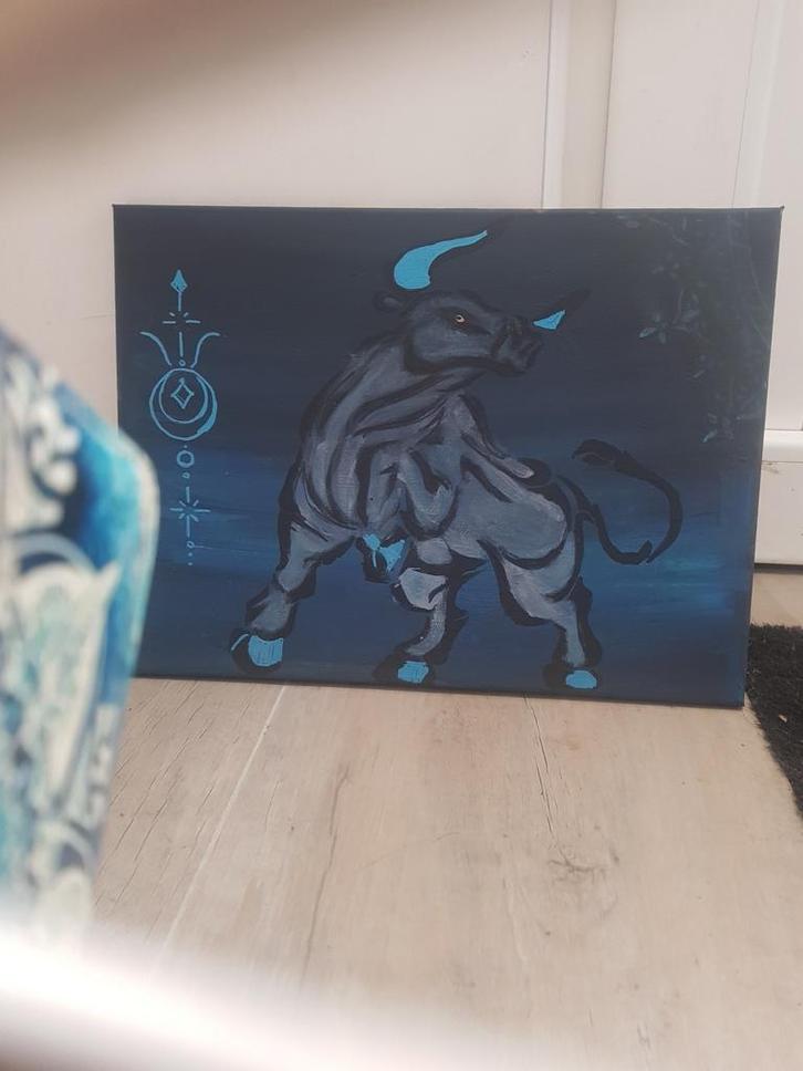 Indigo Bull acrylverf op canvas, Antiek en Kunst, Kunst | Schilderijen | Abstract, Ophalen