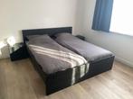 Massief Eikenhouten Bed, Huis en Inrichting, Slaapkamer | Bedden, Ophalen, Zwart, Tweepersoons, Mat