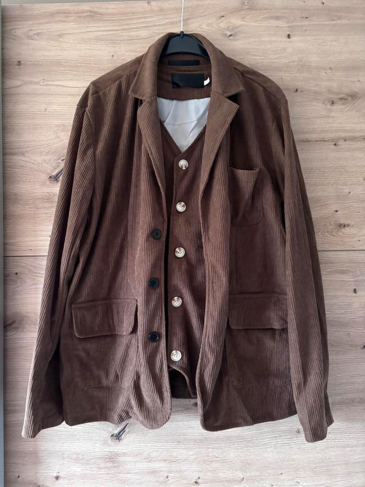 Bruin herencolbert, jasje en gilet maat L rib, Kleding | Heren, Kostuums en Colberts, Nieuw, Maat 52/54 (L), Bruin, Ophalen of Verzenden