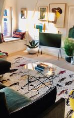 Ronde glazen salontafel met metalen frame, Huis en Inrichting, Tafels | Salontafels, Ophalen of Verzenden, Gebruikt