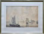 19e eeuwse aquarel Amsterdam vanaf 't IJ  - signatuur?, Ophalen of Verzenden