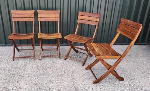 3 + 1 Triconfort teak bistrostoelen, inklapbaar, Tuin en Terras, Tuinstoelen, Gebruikt, Teakhout, Inklapbaar, Verstelbaar, Ophalen
