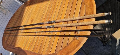 Oldschool handgebouwde glasvezel hengels. 12ft, Watersport en Boten, Hengelsport | Karpervissen, Zo goed als nieuw, Werphengel